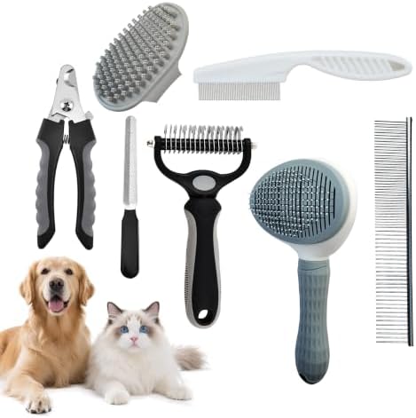 7PCS Dog Grooming Brush Kit for Shedding and Matted Fur, Self-Cleaning Slicker by Unknown