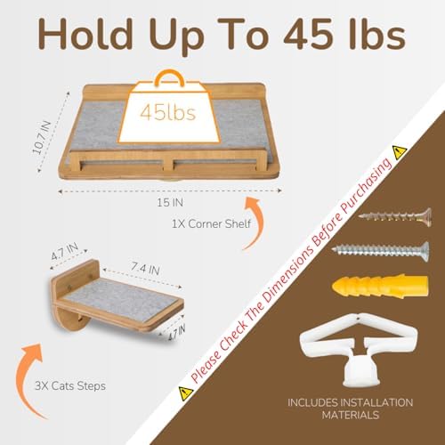 45LBS Cat Wall Shelves with 3 Non-Slips Steps, Space-Saving Mounted Cat Wall - Image 2
