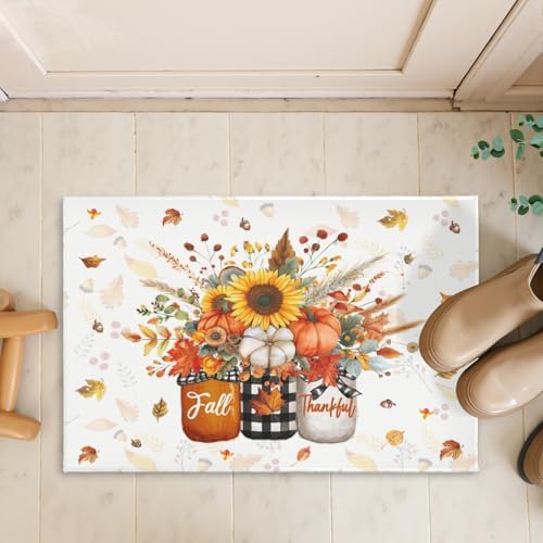 Giwawa Autumn Pumpkin Bath Rug Sunflower Flower Vase Bathtub Mat Soft Washable - Image 7