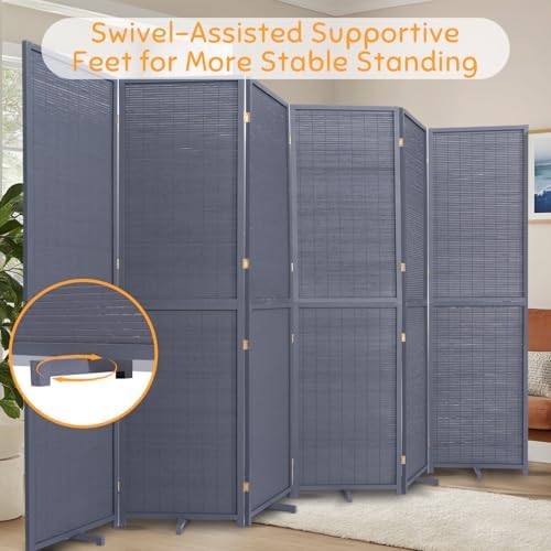 Bamboo Mesh Woven Room Divider 5.6FT, 6 Panel Folding Privacy Screen - Image 5