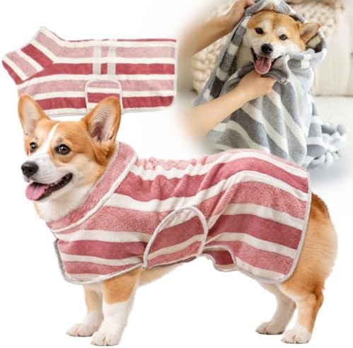 Quick-Dry Dog Bathrobe, Absorbent Striped Pet Towel Coat，Red：XL by Unknown