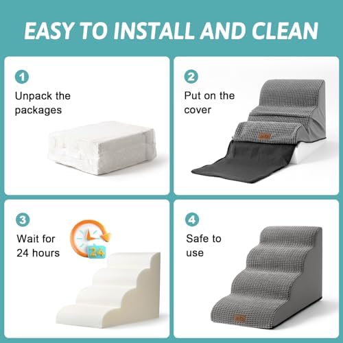 COZY KISS Dog Stairs for Small Dog 19.7" H, 4 Step Pet Ramp for Bed - Image 6