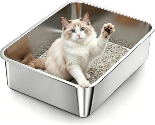 Stainless Steel Cat Litter Box Sturdy Metal Pan by KISENG
