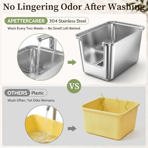 14.7 Inches High Sides Cats Litter Box, 304 Food Grade Stainless Steel - Image 4