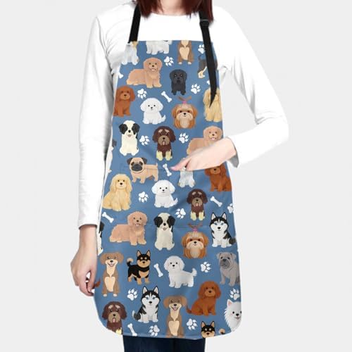 Sweetshow Cute Dog Apron with 2 Pockets and Adjustable Neck Waterproof Kitchen - Image 3