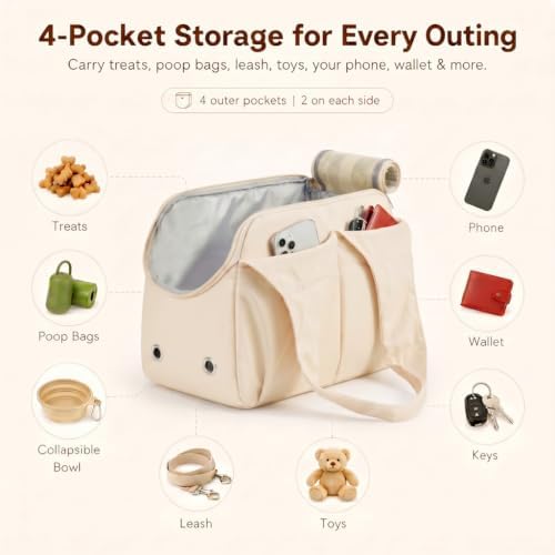 Fashion Dog Purse Carrier for Small Dogs and Cats, Soft-Sided Puppy Tote Bag Up - Image 4