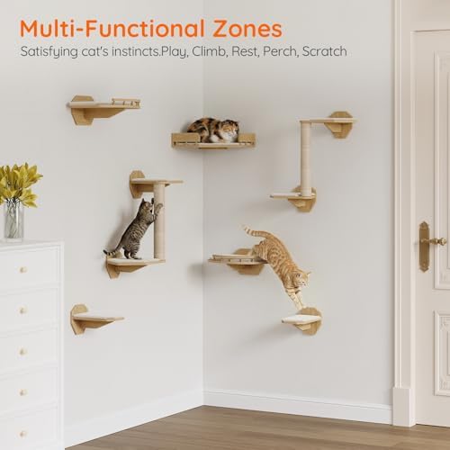 HOOBRO 11 Pcs Cat Wall Shelves for Large Cats up to 25 lb, Wooden Wall-Mounted - Image 4