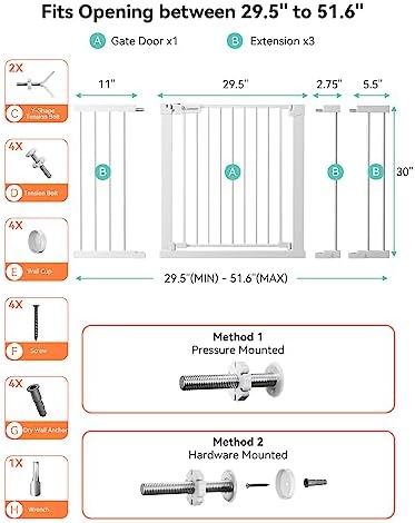 COMOMY 30" Tall Baby Gate for Stairs Doorways, Fits 29.5" to 51.6" Openings - Image 6