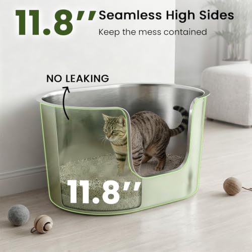 Stainless Steel Litter Box 11.8" High-Sided - Image 3
