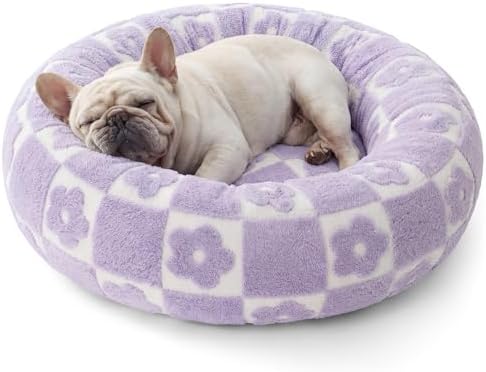 LE SURE Shown on TV Jacquard Donut Dog Beds Medium, Flower Checks 30x30x8in by Lesure