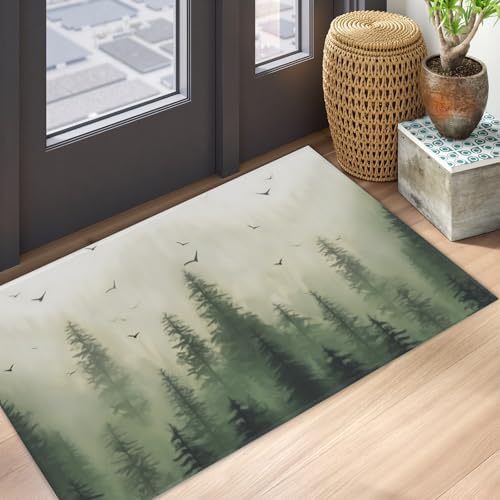 Giwawa Green Misty Forest Bath Rug Mountain Woodland Bathtub Mat Non Slip - Image 5