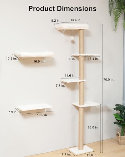 FUKUMARU Cat Wall Shelves Set, 70 inch Wall Mounted Tree - Image 4