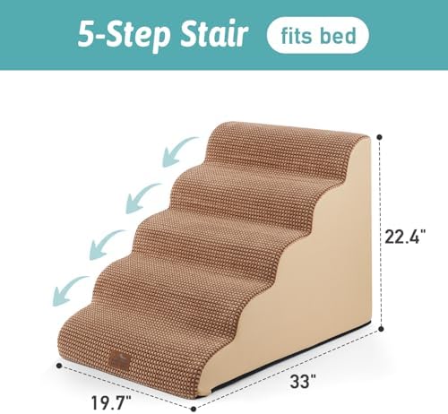 COZY KISS Extra Wide Dog Stair for Small Dog, 5 Step Pet Ramp for Bed - Image 3