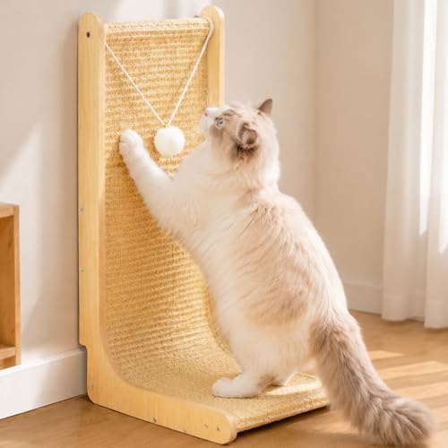 26.8" Sisal Cat Scratcher for Indoor Cats, Wooden Cat Furniture by NxwjoyPet