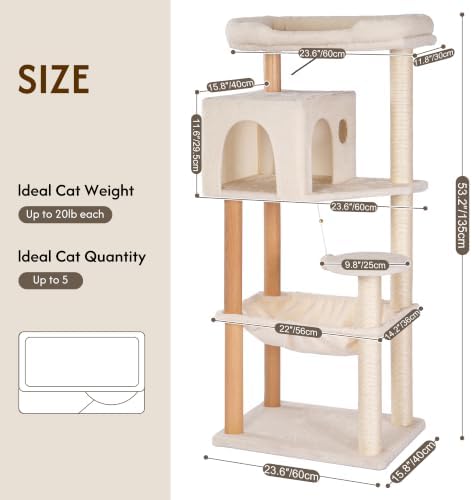 53" Modern Cat Tree with Hammock & Full Sisal Post - Image 2