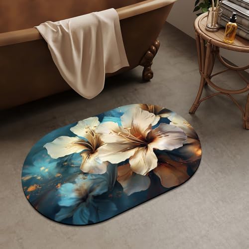 Lily Flowers-with-Blue Super Absorbent Quick-Drying Bathroom Mat Rug, Rubber - Image 2