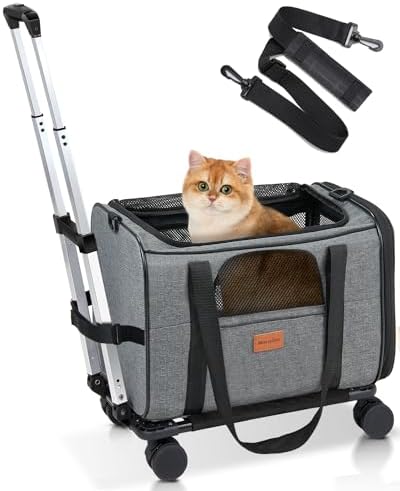 Morpilot Cat Carrier with Wheels Airline Approved, Pet Dog Carrier with Wheels by Morpilot