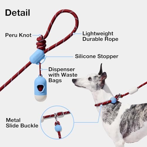 VETRESKA Hands-Free Dog Leash, 8FT Dark Red Leash - Image 4