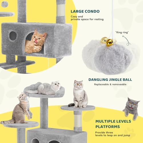 54 Inch Cat Tree Tower with Sisal Scratching Posts - Image 5