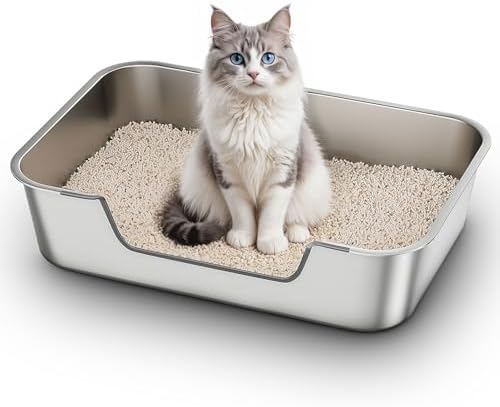 Qiuma XL Stainless Steel Cat Litter Box, Low Entry, 27.5 x 19.6 x 7.8in by Unknown