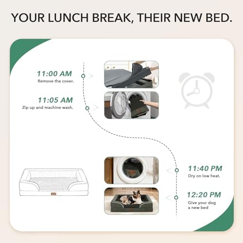 Orthopedic Washable Dog Bed for Medium Dogs, Dark Green - Image 4