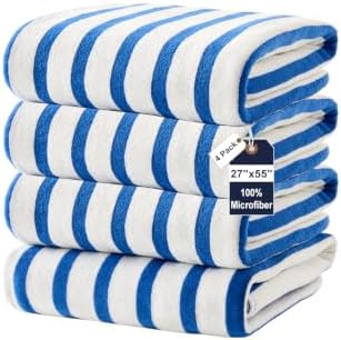 JML Microfiber Beach Towels, 4 Pack, Cabana Stripe Dark Blue by JML