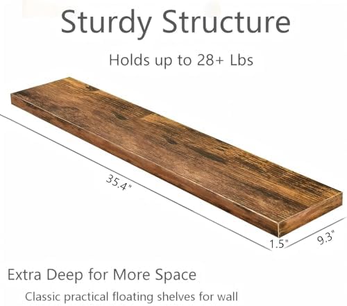 Vervida® Rustic Brown Floating Wall Shelves 35.4in Set of 3 Farmhouse - Image 3