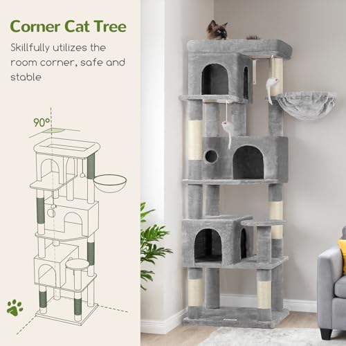 Globlazer F66 Corner Cat Tree, 66in Multi-Level Climbing Tower, Light Grey - Image 5