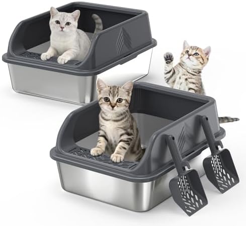 2 Pack Small Stainless Steel Litter Box by AKAOLA