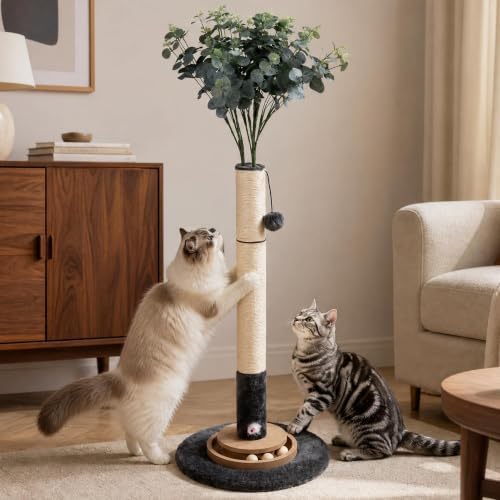 47" Cat Scratching Post, Nature Sisal Rope Cat Scratcher Tree by PAWALAYA