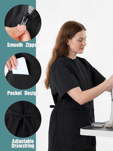 SOMSOC 2 Pack Water-resistant Pet Grooming Workwear Short Sleeve Drawstring - Image 3