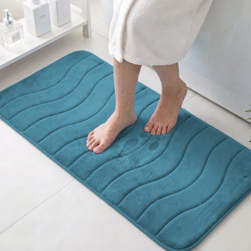 Flamingo P Dark Teal Bath Mat 47x17 Extra Long Quick Dry Washable by FlamingoP