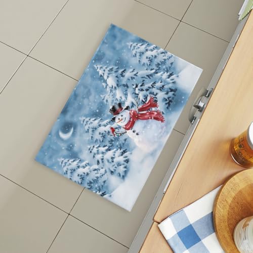 Giwawa Blue Snowman Bath Rug Winter Pine Tree Absorbent Front Door Mat 24x35 - Image 6