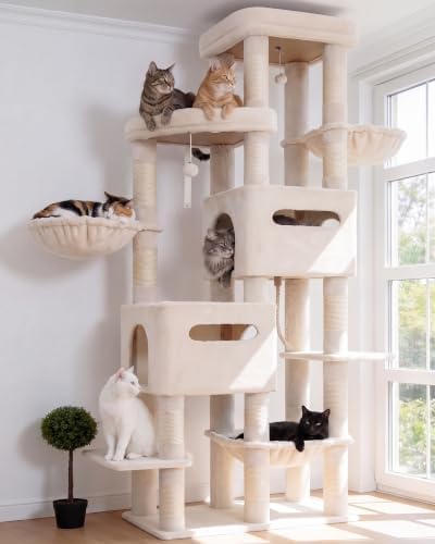 Heybly Cat Tree, 74.8-Inch Spacious & Tall Cat Tower by HEYBLY