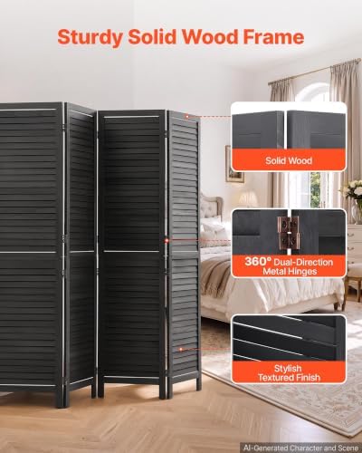 VEVOR Wood Room Divider 4 Panels 67 in Wood Folding Privacy Screen Black | - Image 3