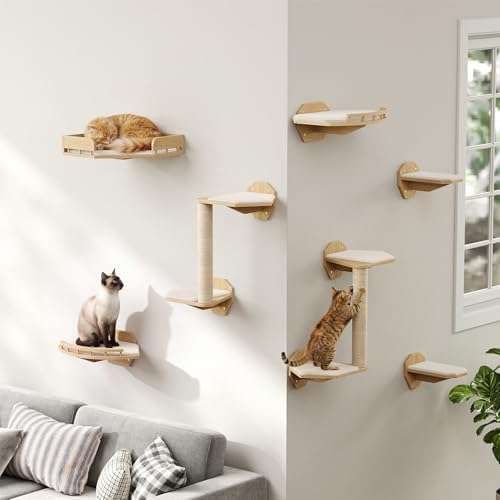 HOOBRO 11 Pcs Cat Wall Shelves for Large Cats up to 25 lb, Wooden Wall-Mounted by HOOBRO