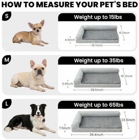 Orthopedic Small Dog Bed 20 x 16Inch, L Shaped Memory Foam Puppy Pet Bed - Image 3