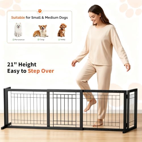 Bonnlo Free Standing Dog Gate, Wooden Adjustable Pet Fence Indoor, Christmas - Image 3