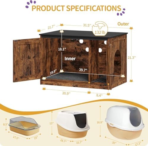 Hzuaneri Cat Litter Box Enclosure, Hidden Litter Box Furniture - Image 2