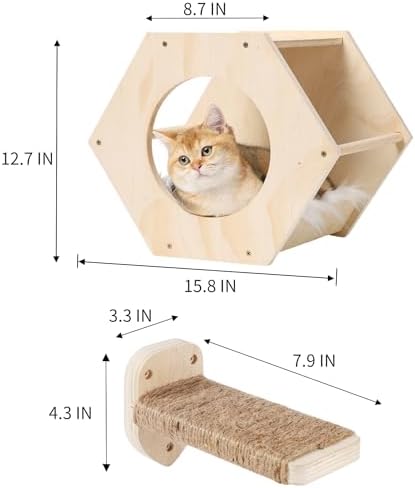 KATRIS Cat Shelves with 3 Steps Scratcher Post & Hammock, Wall Mounted Climbing - Image 5