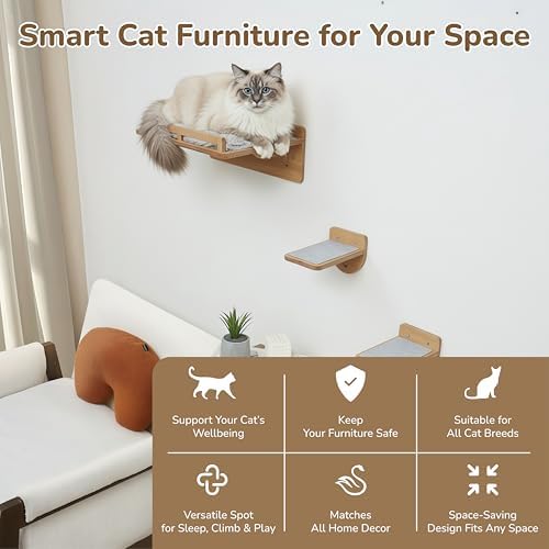 45LBS Cat Wall Shelves with 3 Non-Slips Steps, Space-Saving Mounted Cat Wall - Image 6