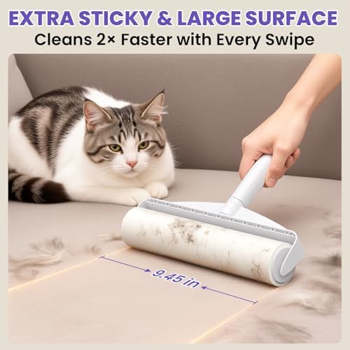 DELOMO 9.45” Large Lint Roller for Pet Hair, Long & Short Handles, 2 Packs - Image 6