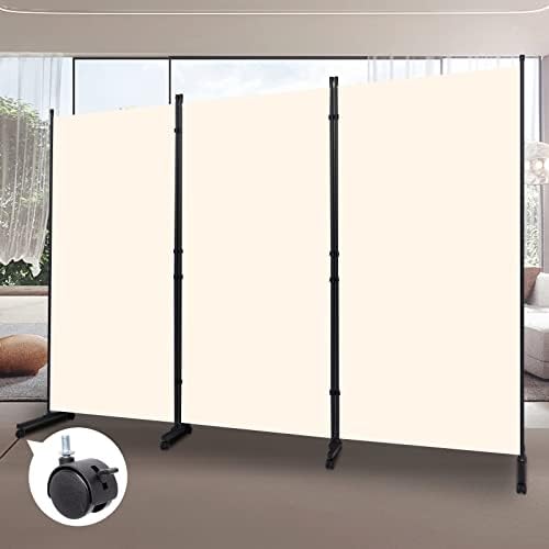 Room Divider 102'' Wide Folding Privacy Screen, 3 Panel Wall Divider w/Wheel by HOMSCREENER