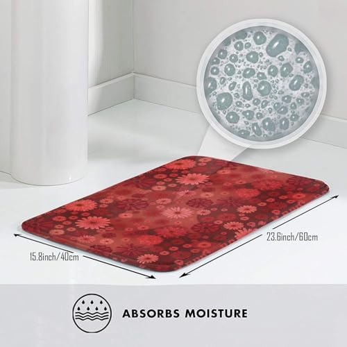 Red Flowers Bath Mat 24x16 Inch Non-Slip Soft Microfiber Bathroom Rugs Washable - Image 5