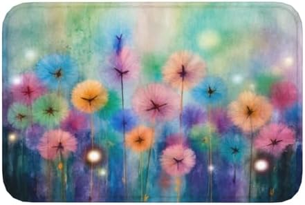 Colorful Watercolor Flowers Bath Mat 24x16 Inch Non-Slip Soft Microfiber by Unknown