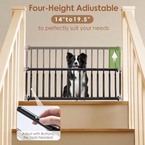 14''-19.5'' Height Adjustable Dog Gate, Extra Wide 18.1"-46" All Metal Short - Image 2
