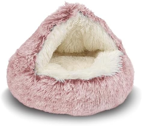 ShinHye Cat Bed Round Plush Fluffy Hooded Cat Bed Cave, Cozy by ShinHye