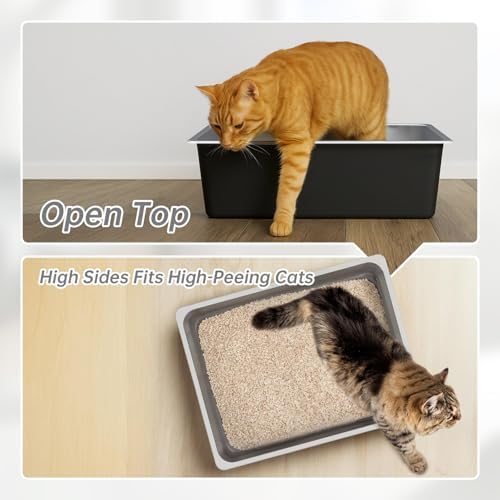 Ohtomber Large High Sided Stainless Steel Cat Litter Box - Image 3