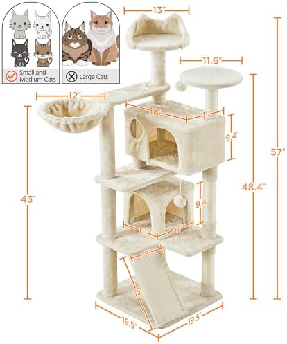 Yaheetech 57 inches Cat Tree for Indoor Cats, 2 Cat Condos, 2 Hanging Balls and - Image 3
