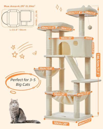 Taoqimiao Sturdy Cat Tree, 58In Cat Tower - Image 2
